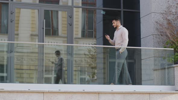 Successful Business Man Boss Leader Worker Manager Welldressed Guy Walks on Balcony Terrace in