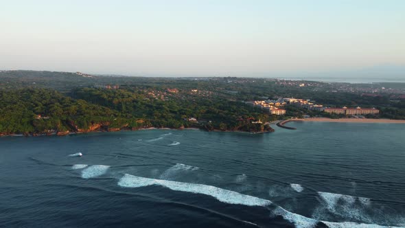 Drone Flying to the Island From the Ocean