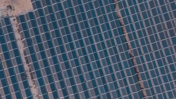 Huge innovative solar farm. Photovoltaic solar panels on the flat roof of the building. Alternative 