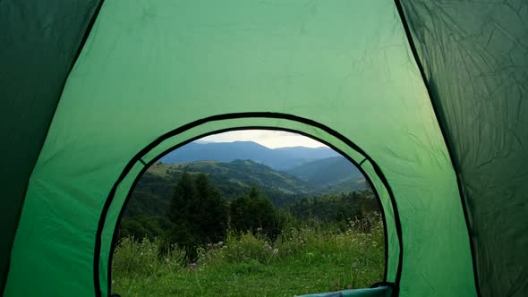 Beautiful Mountain View with Green Tent Smooth Motion Camera