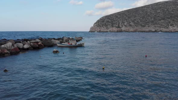 Greece Island. Aerial Footage.  A boat