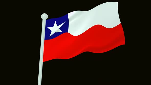 Chile Flag Flying Wavy Animated Black Background