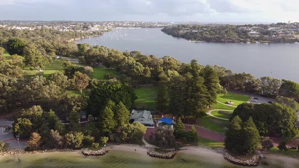 Aerial Pan Right Over Point Walter Reserve And Swan River Perth Australia