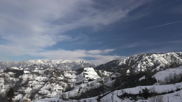 Snowy Winter Landscape in the Black Sea Region in Rize Turkey