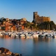 Panoramic Day to Night Sunset Time Lapse of Porto di Lerici and Castello di Lerici with many boats - VideoHive Item for Sale