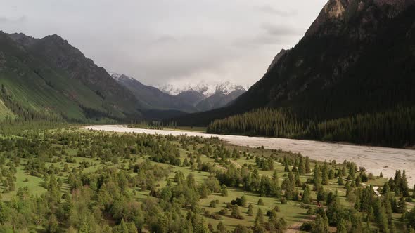 River and mountains at sunset