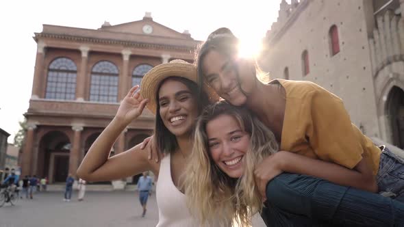 Happy Women Having Fun Together in Venice