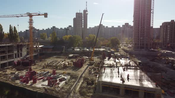 Construction Site of Residential Buildings with Cranes