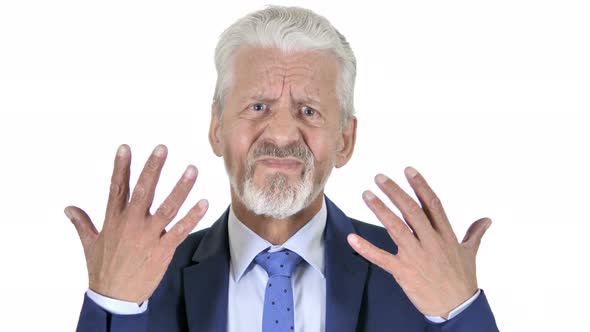 Old Businessman Upset by Results Isolated on White Background