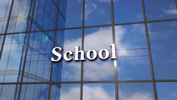 School building glass skyscraper with mirrored sky