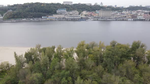 The Main River of Ukraine - Dnipro Near Kyiv. Slow Motion