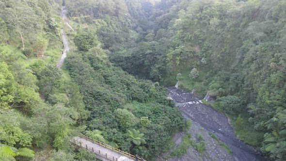 Aerial view of Valley with small river in Pluyon Merapi Mount, Indonesia.