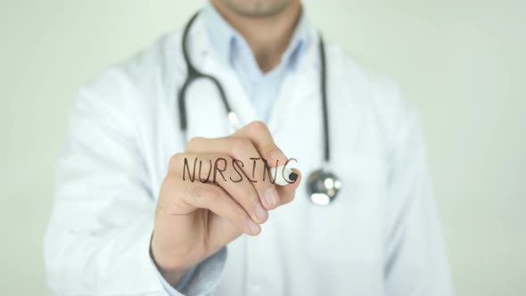 Nursing, Doctor Writing on Transparent Screen