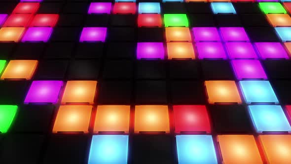 Colorful Disco nightclub dance floor wall glowing light grid background vj loop