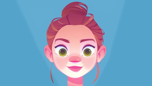 Cartoon Girl checking smartphone / social media, getting anxiety (Blue Background)