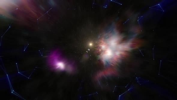  Wormhole interstellar travel through a blue force field with galaxies and stars