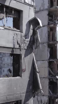 Vertical Video of a House Destroyed By the War in Ukraine