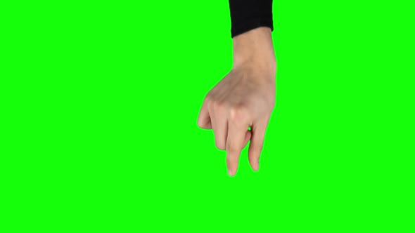 Man Hand in Black Sweater Is Performing Double Swipe Down at Tablet Screen Gesture on Green Screen