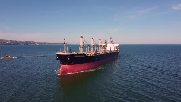 Large General Cargo Ship Tanker Bulk Carrier Aerial View