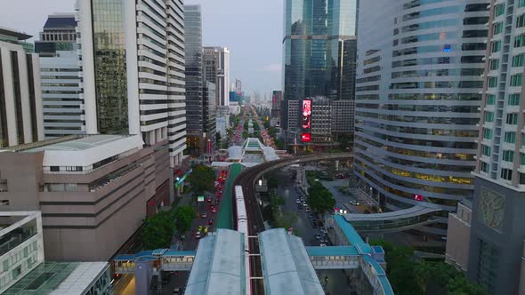 Aerial View of Skywalk Chong Nonsi Bridge in Sathorn Business District Bangkok Thailand