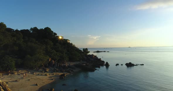 Hyperlapce Thailand Island Aerial Ocean Coastal Sandy Beach with Resting People