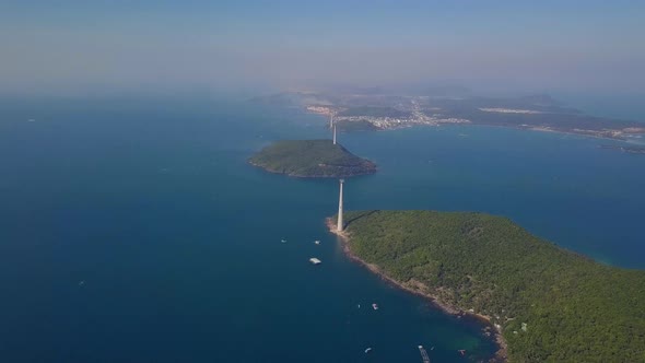 Scenic Aerial View of Blue Ocean and Islands with Aerial Tramway or Aerial Transit