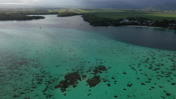 The View From the Height on the Beautiful Beach of Blue Bay with Boats Mauritius