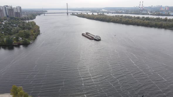 Dnipro River Near Kyiv City, Ukraine Aerial View. Dnieper, Kiev