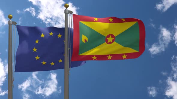 European Union Flag Vs Grenada Flag On Flagpole