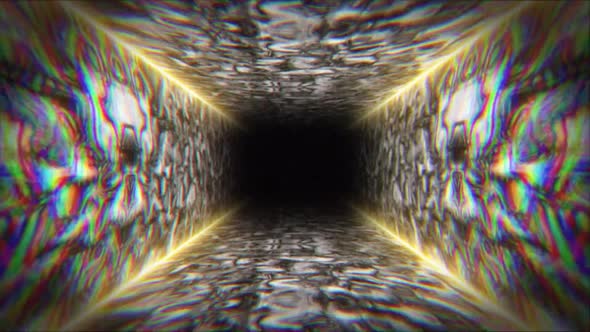 Infinite Neon Gold Tunnel Background Loop
