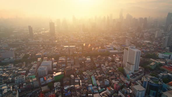 4K : Aerial city view of Bangkok downtown, Flying over Bangkok, Thailand.