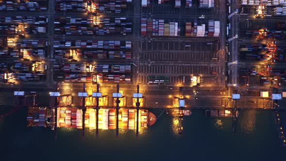 Aerial top view of container in logistics or shipping business at Victoria Harbour, Hong Kong.