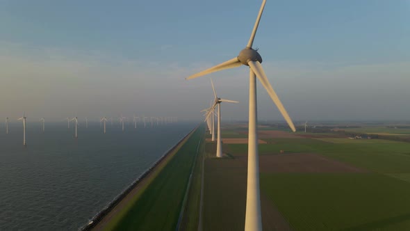 Windmills for Electric Power Production Netherlands Flevoland Wind Turbines Farm in Sea Windmill