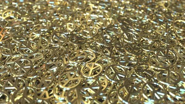 Many Golden Peace Symbol Tokens