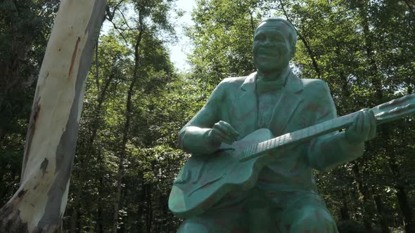 Shekvetili, Georgia - August 7 2020: Monument of B.B. King in Musicians Park - Slider shot