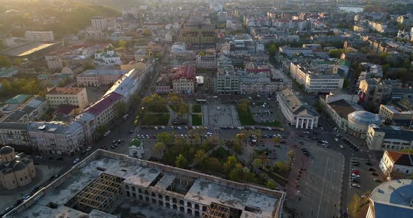 Aerial View Kyiv Cityscape at Sunset
