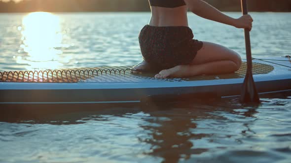 Woman Sup Surfing .Stand up Paddling Surfboard.Inflatable Board For Rowing.Surfer Balance Watersport