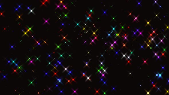 Abstract shining bright dots make glitter dots moving, colorful, on black background