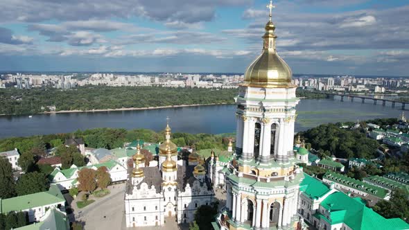 Aerial View of Kiev Pechersk Lavra Great Lavra Bell Tower Orthodox Monastery