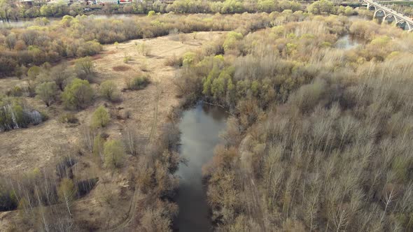 Large Flood of the River Flooded Floodplain Spring Flood Aerial View