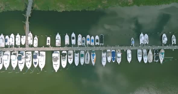 Panoramic High Angle Drone View of the Beautiful Marina in Beach Boats Piers