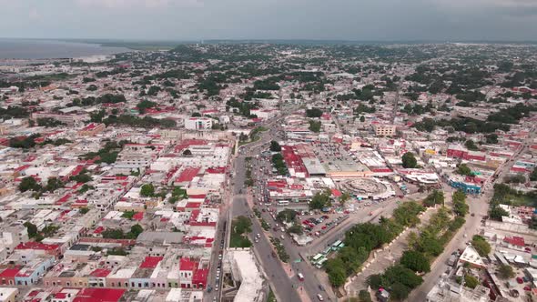 Flying backward into the walled city of Campeche