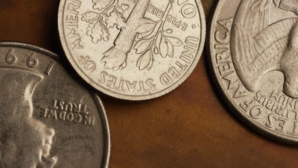 Rotating stock footage shot of American monetary coins - MONEY 0253