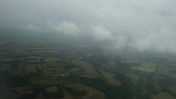 Clouds Flying in Foggy Sky Above Green Fields, Air Mass Movement, Rainy Weather