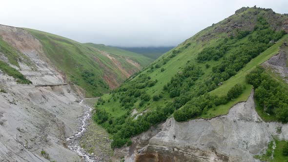 River on Kakaz High in the Mountains From the Air