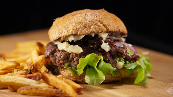 Fast Food  Grilled American Burger with Fries