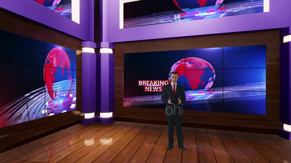 3D Virtual Tv Studio News With A Wooden Floor A139