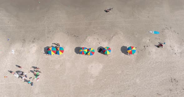 Birds eye view of Beach goers in Galveston Island Texas