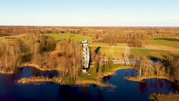 Modern Construction Observation Tower in Kirkilai  Aerial Dron Shot