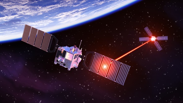 Military Spaceship Shoots Down An Enemy Satellite With A Laser Beam alt